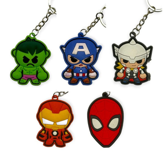 Bellissimo Set composto da 5 Portachiavi dei più famosi Supereroi Personaggi: Hulk, Spiderman, Thor, Capitan America & Iron Man