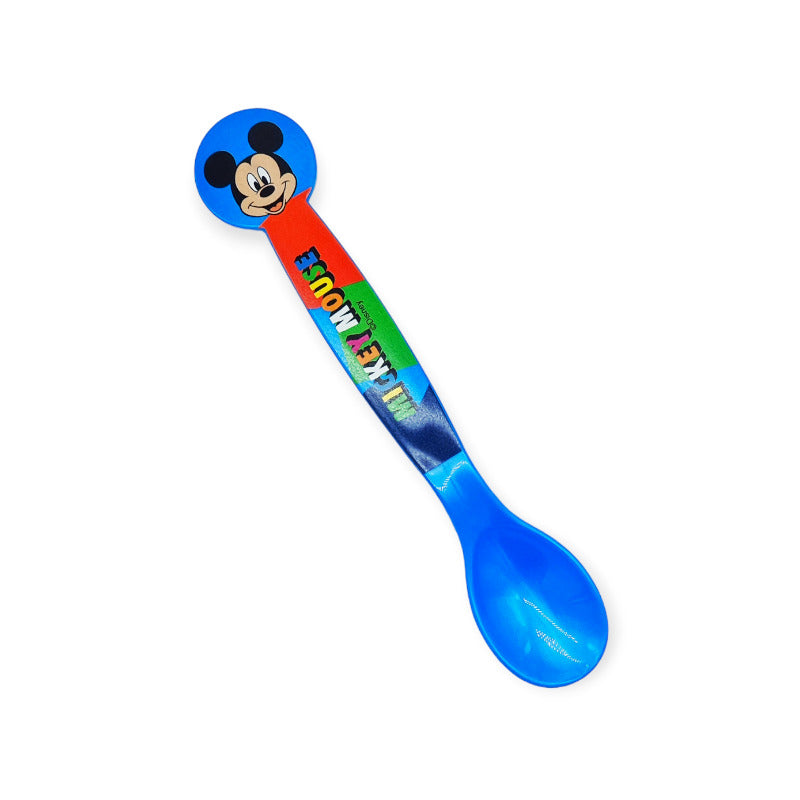 Set 2 posate da bambini a tema Mickey Mouse. Colore blu con disegnata la faccia di topolino. Il set è composto da 1 forchetta ed 1 coltello. Lavabili in lavastoviglie e 100% riciclabili