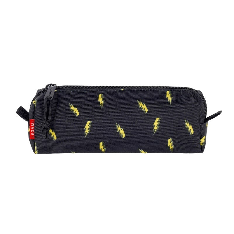 Bellissimo astuccio portapenne con disegnati dei fulmini e la scritta "Feel the thunder"