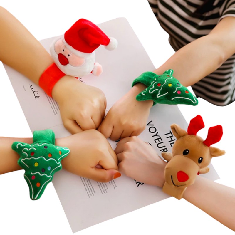 Bellissimo braccialetto natalizio con chiusura a schiaffo e peluche