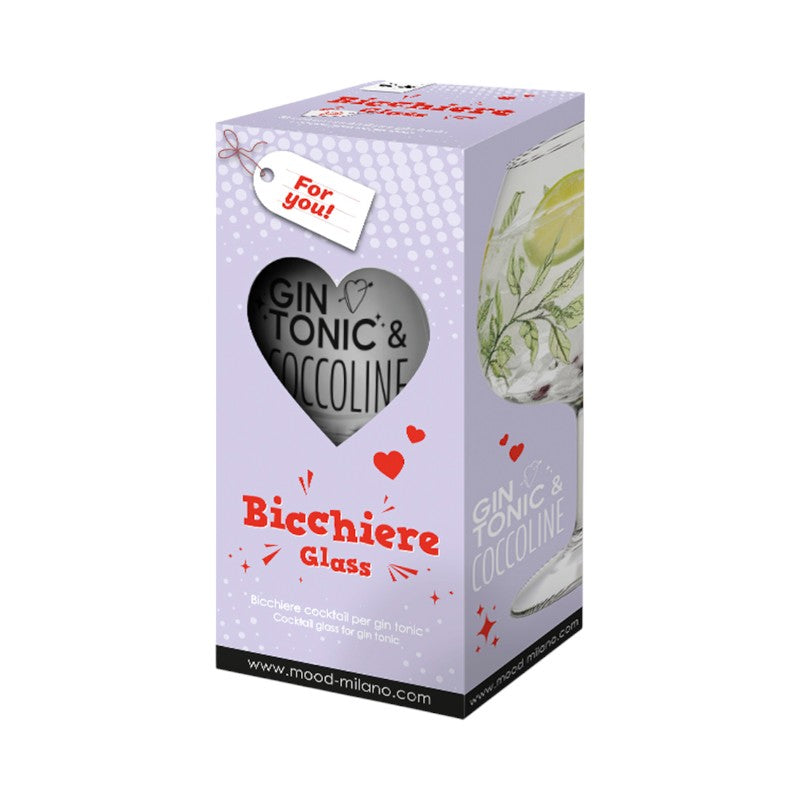 Bellissimo bicchiere in vetro trasparente con la scritta "Gin Toni & Coccoline"