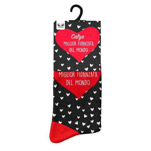 Bellissimi calzini colorati a tema San Valentino con cuori e la scritta "Miglior Fidanzata del Mondo"