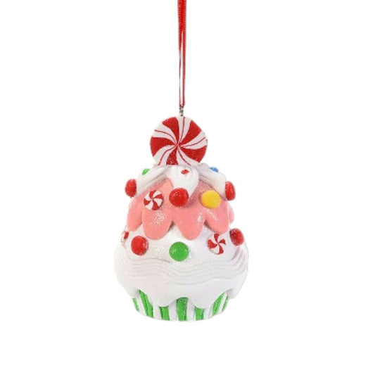 Bellissimo addobbo natalizio a forma di Cupcake con glitter.