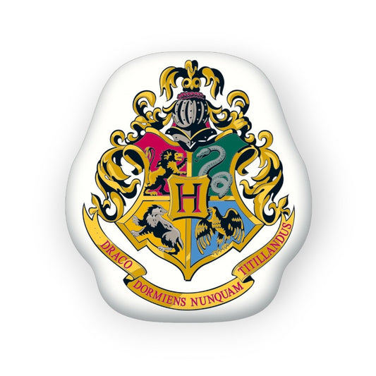 Cuscino sagomato a tema harry potter con logo originale della scuola di magia e stregoneria di Hogwarts