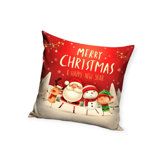 Cuscino sfoderabile rettangolare 40x40cm. Design Natalizio rosso con la scritta Merry Christmas & Happy New Year