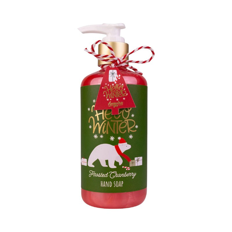 Portasapone mani natalizio con un orsetto e la scritta Hello Winter