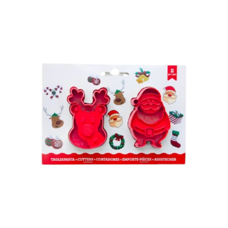 Bellissimo set composto da due formine per biscotti natalizi a tema Babbo Natale & Renna.