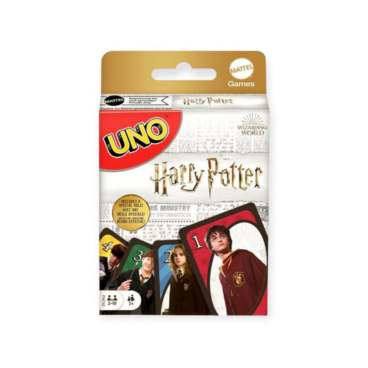 Il famosissimo gioco di carte "Uno" a tema Harry Potter, il gioco contiene 112 carte più 1 foglio di regolamento. Porta con te la magia di Hogwarts.