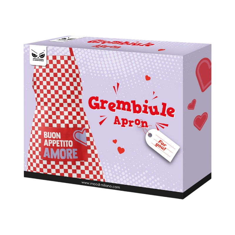 Bellissimo grembiule da cucina a quadretti bianchi e rossi con la scritta "Buon Appetito Amore"