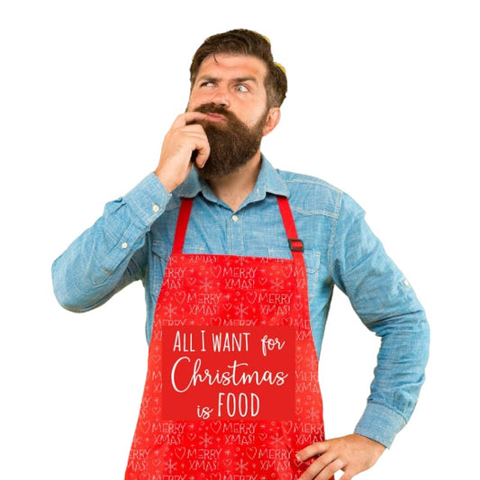 Fantastico grembiule in tema natalizio con scritta: "All i want for Christmas is Food"