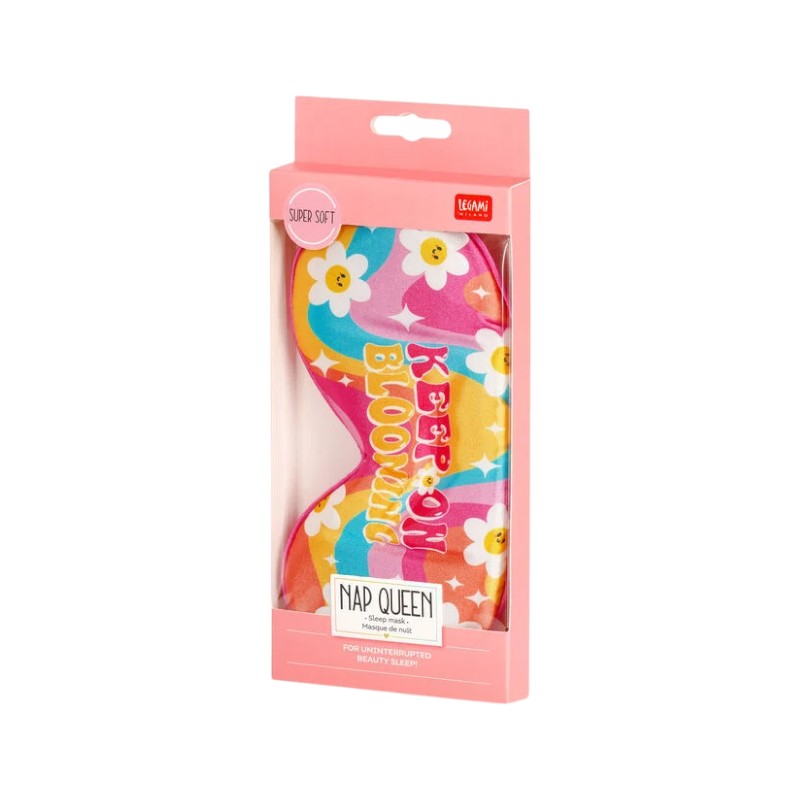 Bellissima mascherina da notte legami a tema floreale con la scritta "Keep on Blooming"