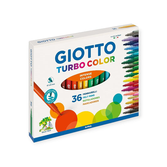 Confezione 36 pennarelli giotto turbo color. Fantastici pennarelli colorati con inchiostro intenso e lavabile.