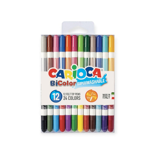 Confezione 12 pennarelli colorati Carioca Bicolor. Sei pennarelli per un totale di 24 colori.