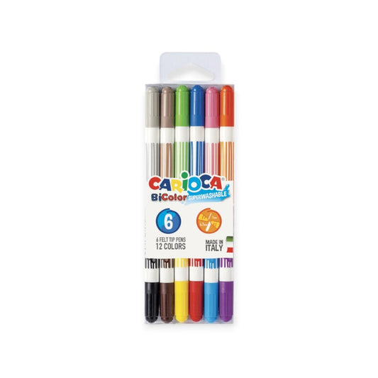 Confezione 6 pennarelli colorati Carioca Bicolor. Sei pennarelli per un totale di 12 colori.