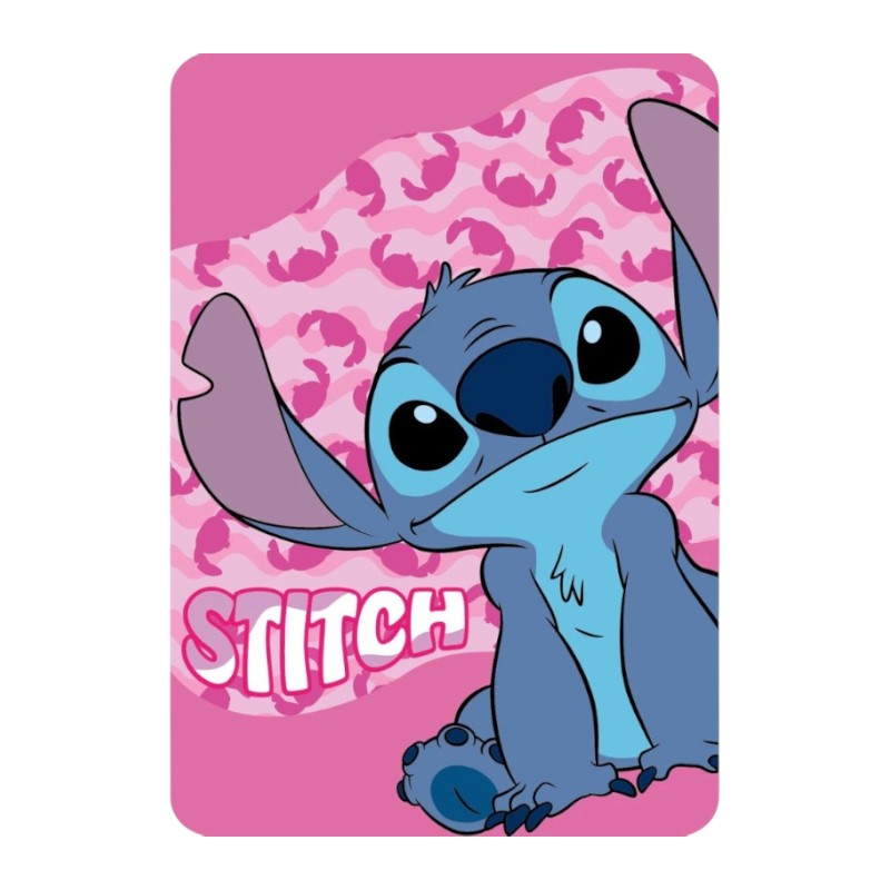 Bellissimo plaid Disney in pile a tema Stitch su sfondo rosa
