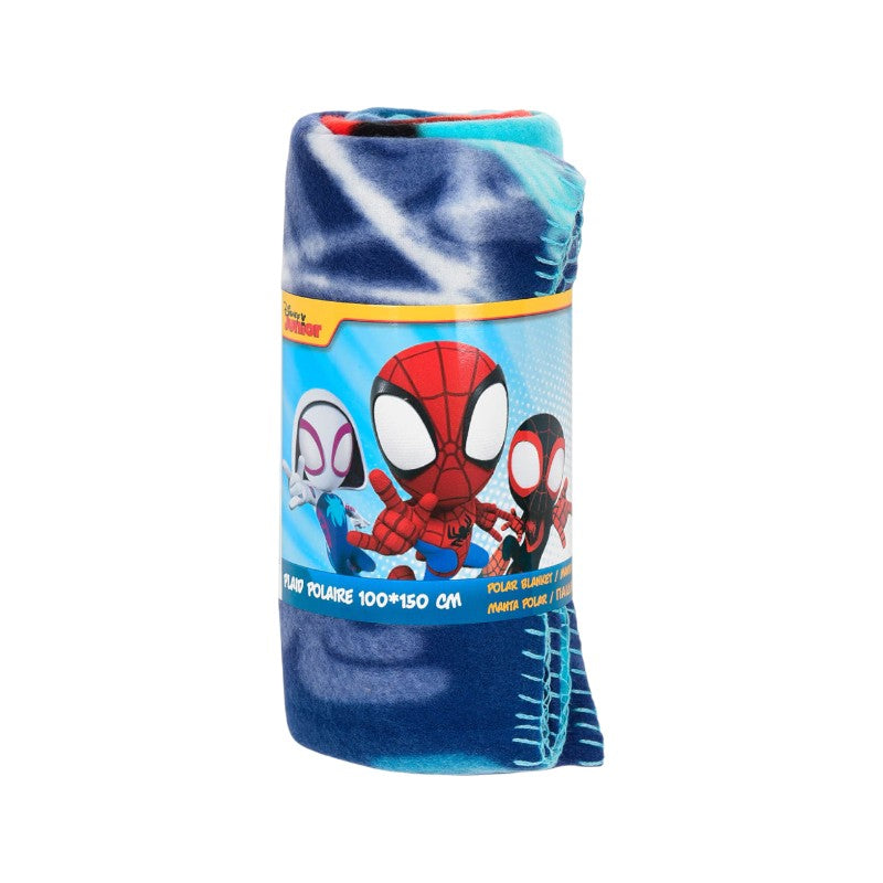 Bellissimo plaid in pile a tema Marvel con Spidey che vola tra le regnatele