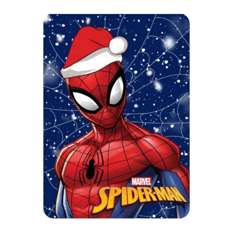 Bellissimo plaid in pile Marvel con Spiderman che indossa il cappello di Babbo Natale