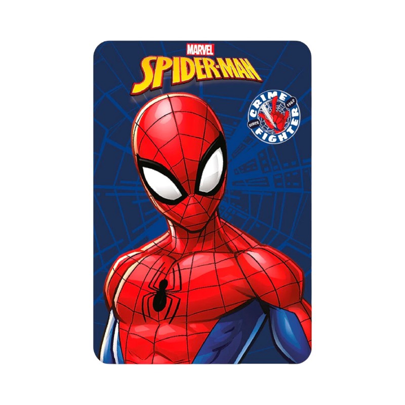 Bellissimo plaid in pile a tema Spiderman, blu con disegnato il volto del famoso supereroe mascherato.