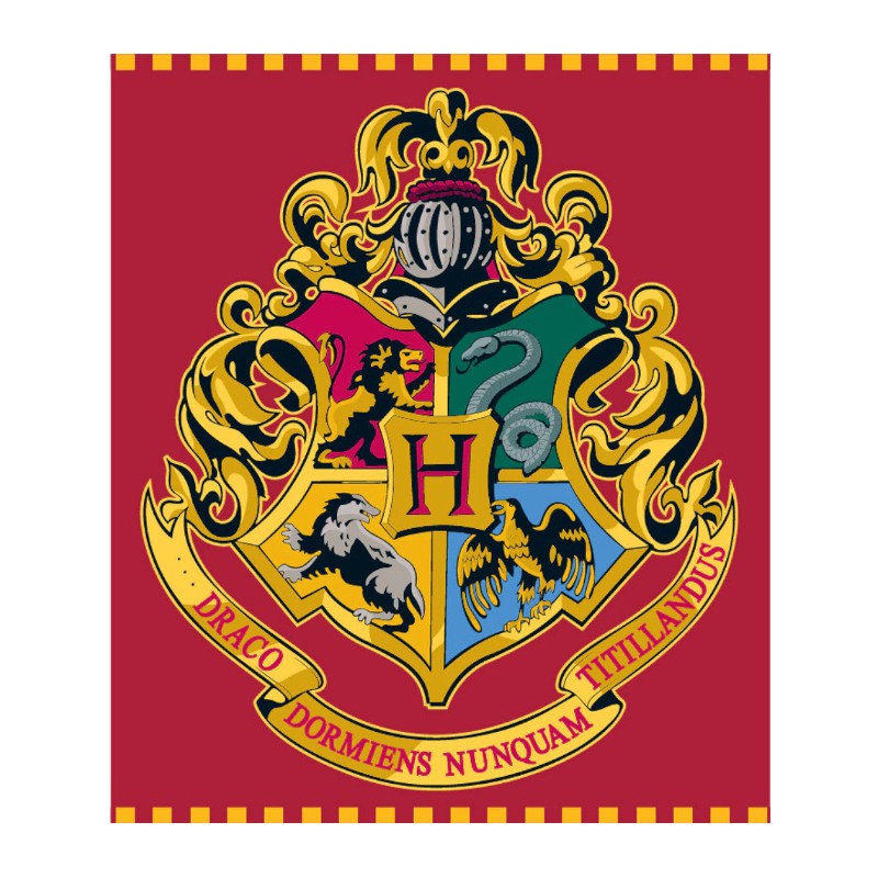 Bellissima e sofficissima coperta invernale in pile a tema Harry Potter, rossa con il logo di Hogwarts in centro