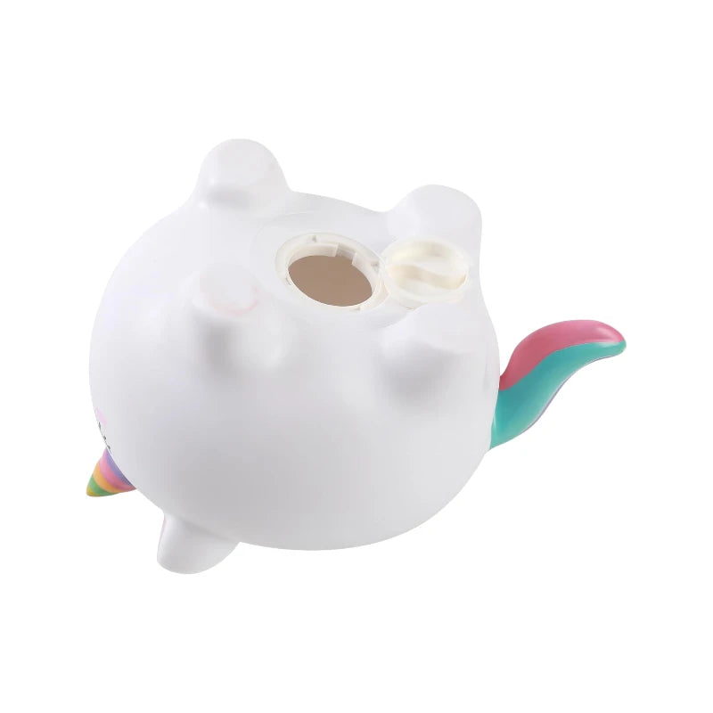 Salvadanaio 3D a forma di unicorno bianco con corno arcobaleno in PVC