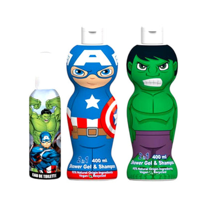 Bellissimo set doccia per bambini composto da Docciaschiuma, Shampoo e Profumo a tema Avengers.