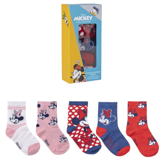 Bellissimo set regalo composto da 5 paia di calzini colorati in cotone a tema Disney Minnie Mouse. Questo kit è una perfetta idea regalo per le piccole amanti di Minnie.