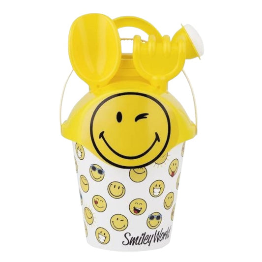Bellissimo set da Spiaggia Emoji Smile composto da Secchiello, Paletta, Annaffiatoio e Formine.