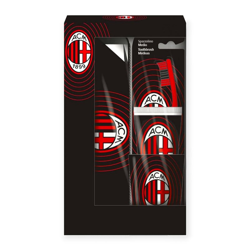 Fantastico Gift set oral care Ac MIlan composto da uno spazzolino un dentifricio un beautycase ed un bicchiere firmati ac milan