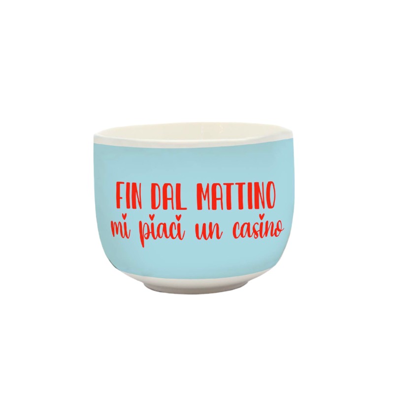 Bellissima tazza in ceramica a tema San Valentino con la scritta "Fin dal mattino mi piaci un casino"