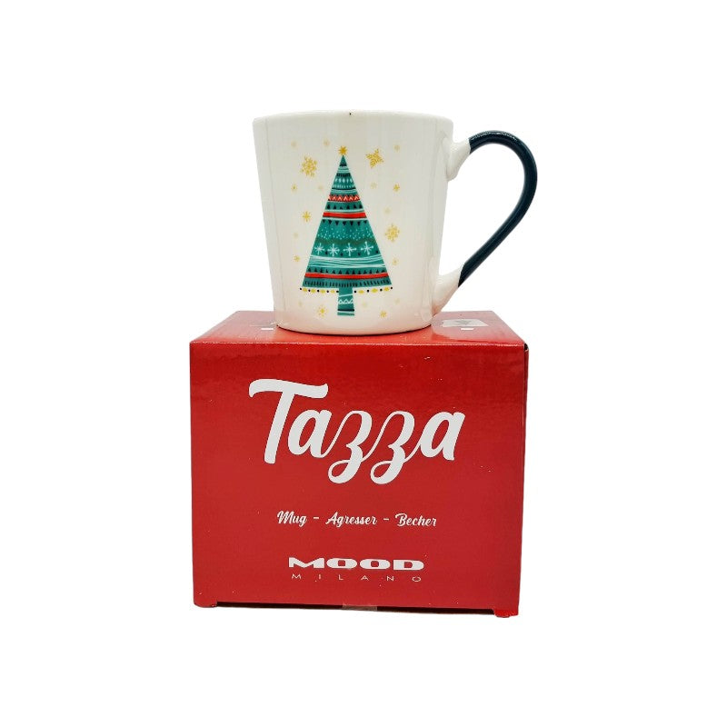 Bellissima tazza in ceramica di altissima qualità, bianca con un albero di natale e tante stelline