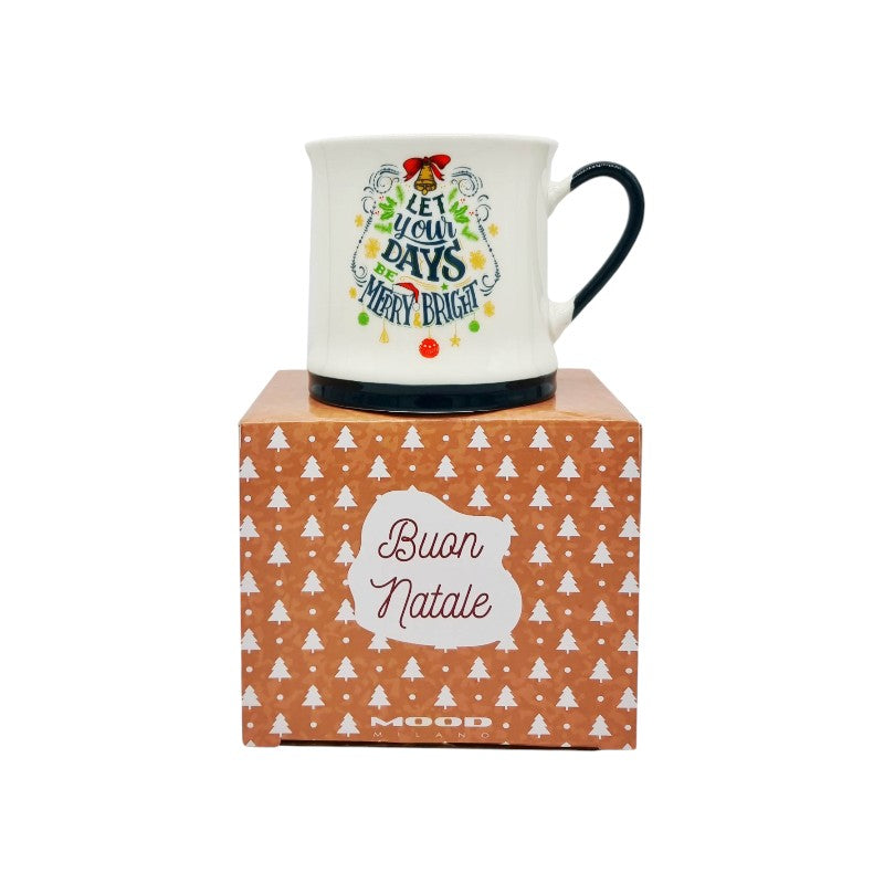 Bellissima tazza in ceramica di altissima qualità, bianca con la scritta Let your days be merry and bright