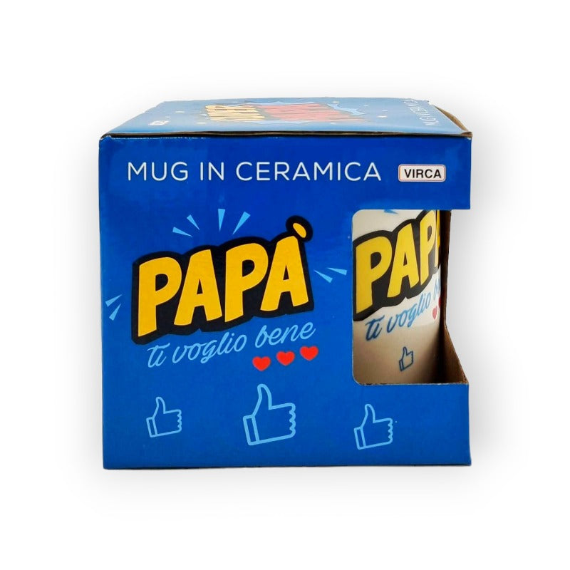 Festa del papà tazza in ceramica bianca con manico blu Aggettivi papà