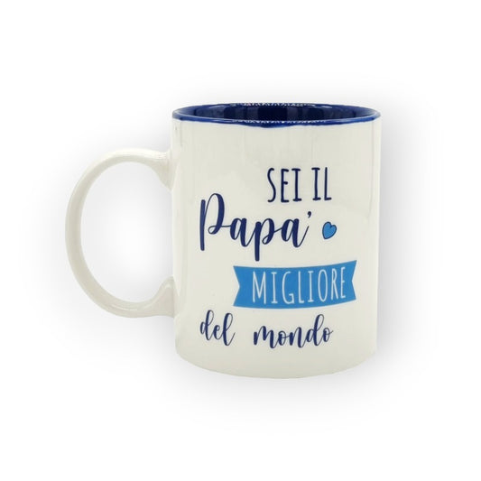 Festa del papà tazza in ceramica bianca con interno blu "Sei il miglior papà del mondo"