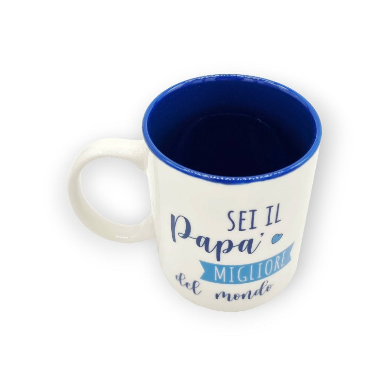 Festa del papà tazza in ceramica bianca con interno blu "Sei il miglior papà del mondo"