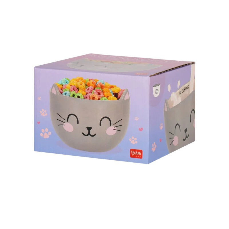 Bellissima tazza da colazione legami a tema gatto, con la scritta "Be Curious"