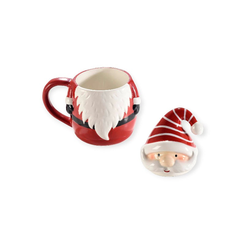 Bellissima tazza natalizia in ceramica di altissima qualità a forma di Babbo Natale 3D con coperchio.