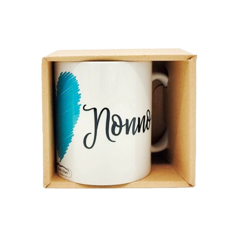 Tazza regalo festa dei nonni. Tazza in ceramica bianca di altissima qualità. Con cuore azzurro e scritta dedicata alla festa dei nonni.