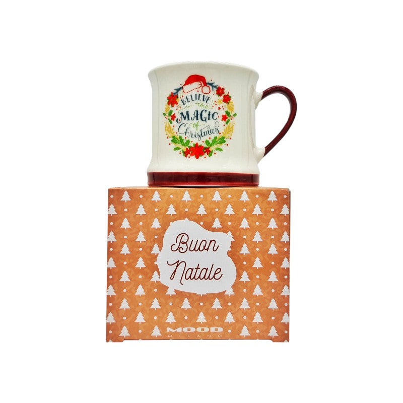 Bellissima tazza in ceramica di altissima qualità, bianca con la scritta Belive in Magic Christmas