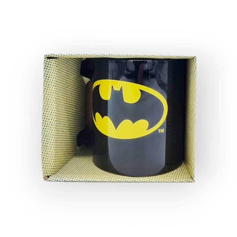 Tazza Batman Supereroi Nera con logo originale giallo