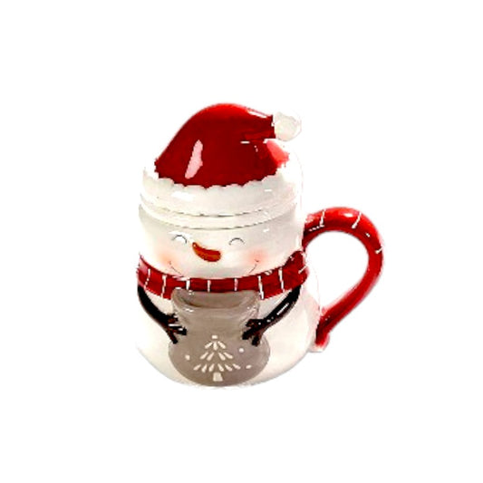 Bellissima tazza tisaniera in ceramica di altissima qualità a forma di Pupazzo di Neve, con filtro e coperchio.
