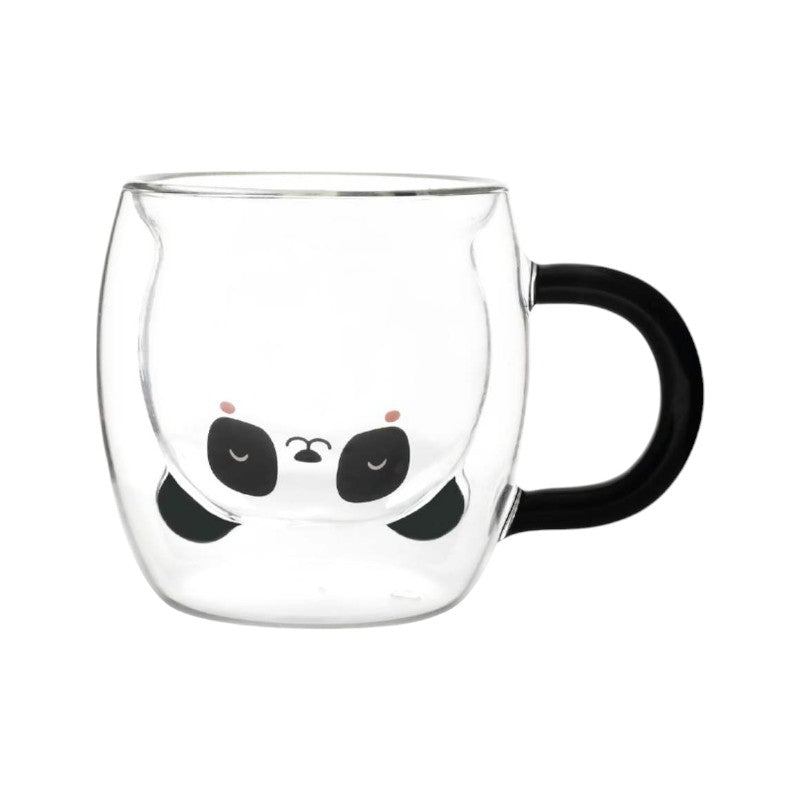 Bellissima tazza in vetro a tema Panda, con doppio strato, una volta riempita con la bevanda, risalterà il volto dell'animaletto al suo interno.
