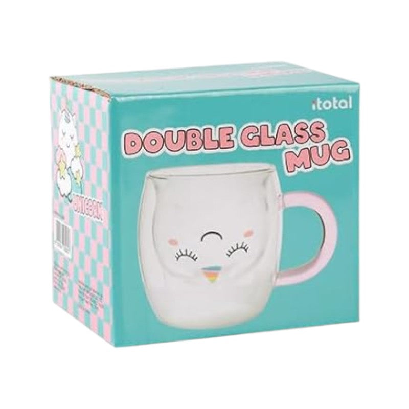 Bellissima tazza in vetro a tema Unicorno, con doppio strato, una volta riempita con la bevanda, risalterà il volto dell'animaletto al suo interno.