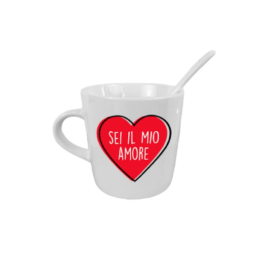 Bellissima tazzina da caffè a tema San Valentino con disegno di un cuore e la scritta "Sei il mio Amore"