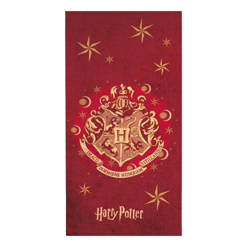Bellissimo asciugamano mare in cotone a tema Harry Potter, granata con il logo di hogwarts in centro