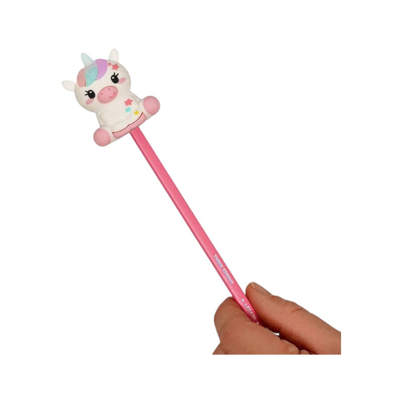 Bellissimo temperamatite legami a forma di unicorno con zainetto raccoglitore e luce a led scintillante sul casco