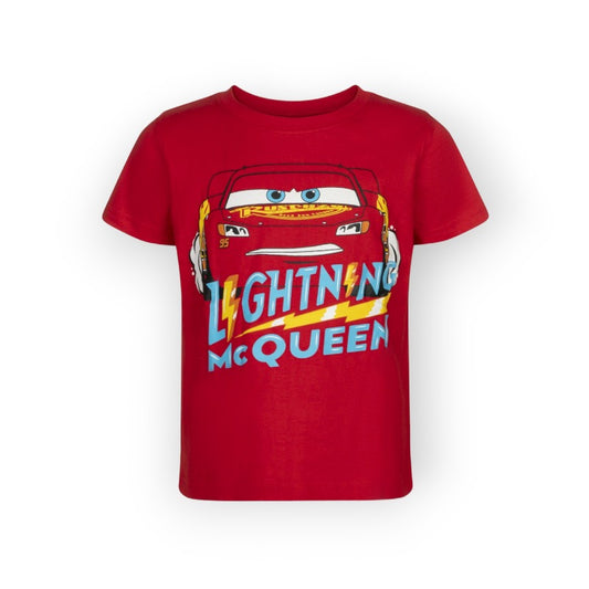 T-shirt per bambini rossa design Cras con disegno di saetta mcqueen