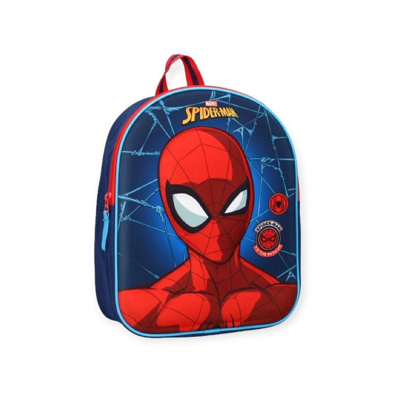 Bellissimo Zainetto da asilo per bambini a tema Spiderman. Sfondo blu con viso di spiderman 3D