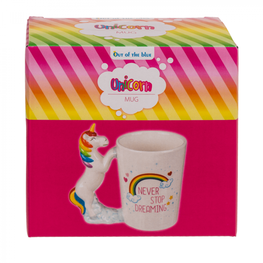 Tazza in ceramica di altissima qualità Unicorn "Never Stop Dreaming" arcobaleno con manico a forma di unicorno