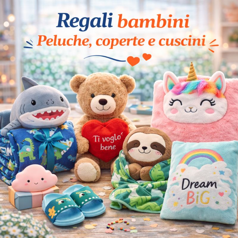 Collezione regali bambini peluche coperte e cuscini