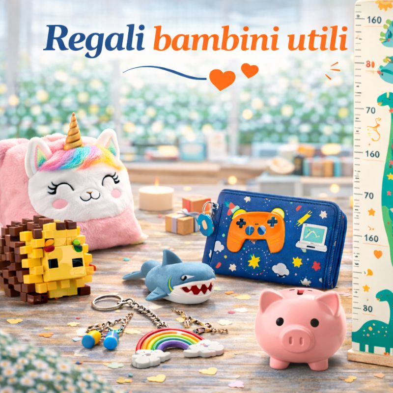 Collezione regali bambini utili: salvadanai, portachiavi.